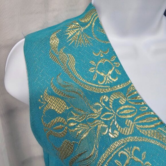 Turquoise Gold Metallic Embroidered Tunic Button Tank Vest Boho Ethnic S - Picture 3 of 9